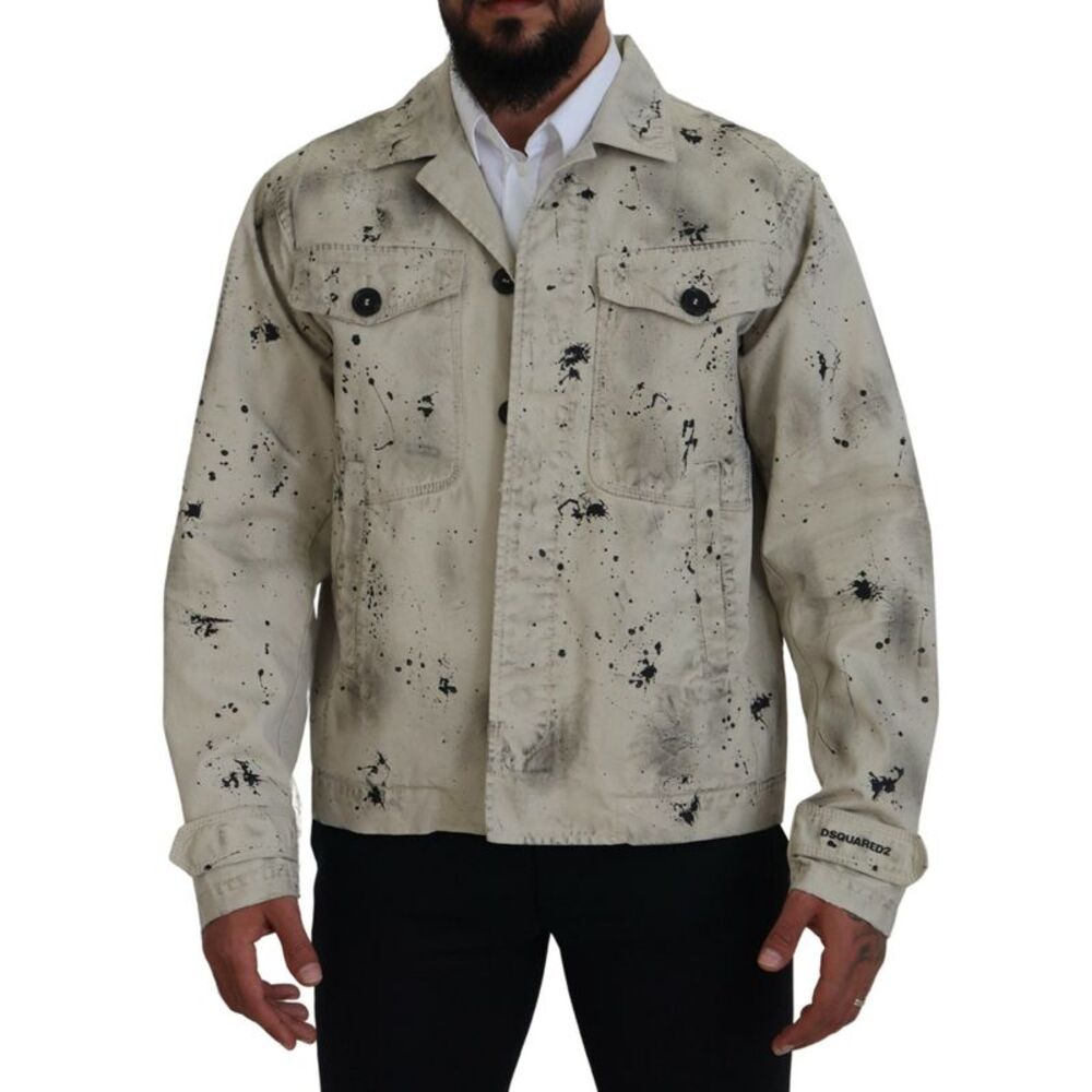 Dsquared² Off White Black Splash Print Casual Denim Men's Jacket